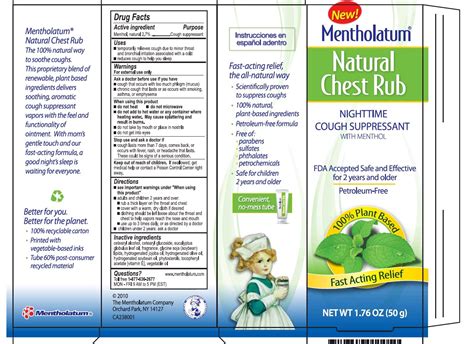 Mentholatum Natural Chest Rub - FDA prescribing information, side ...