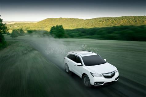 Modern Car Fast Drive on Dirt Road at Sunset Stock Image - Image of ...