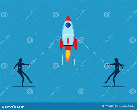 Innovation Competition. Two Businessmen Helping To Pull a Rocket Stock ...