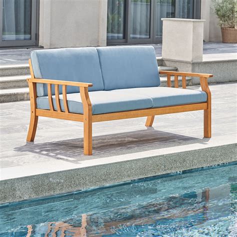 Vifah Kapalua Eucalyptus Wooden Outdoor Sofa Bench with Cushion - 60