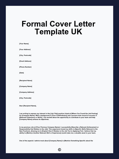 Formal Cover Letter Template UK