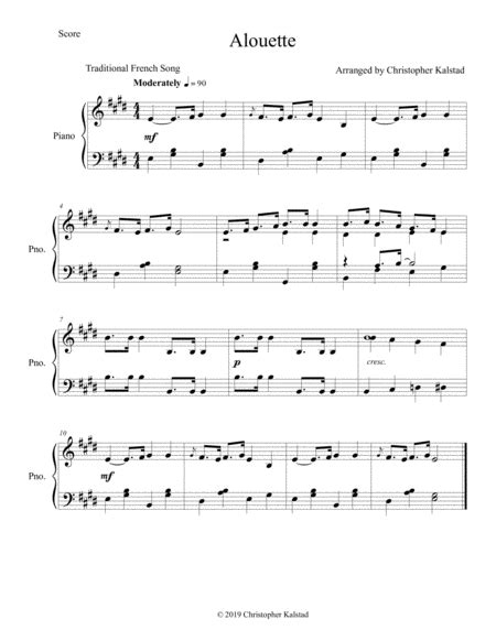 Alouette (Solo Piano) (arr. Christopher Kalstad) Sheet Music ...