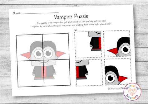 Printable Vampire Puzzle – Preschool Cut And Paste Worksheet - Nurtured ...