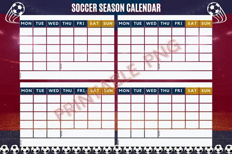 Soccer Season Calendar, Soccer Printable, Soccer Season Planner, Soccer ...