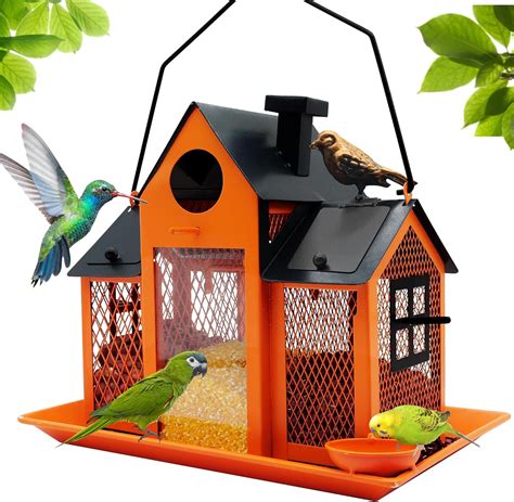 Solar Bird Feeders House for Outside Hanging, Metal Wild Bird Feeder for Outdoors, Large Cardinal Bird Feeder Birdhouses Orange