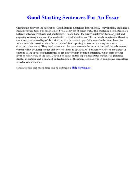 Good Starting Sentences For An Essay | PDF | Essays | Economies
