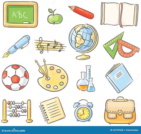 Set Of 16 School Thing Representing Different Subjects Stock Vector ...
