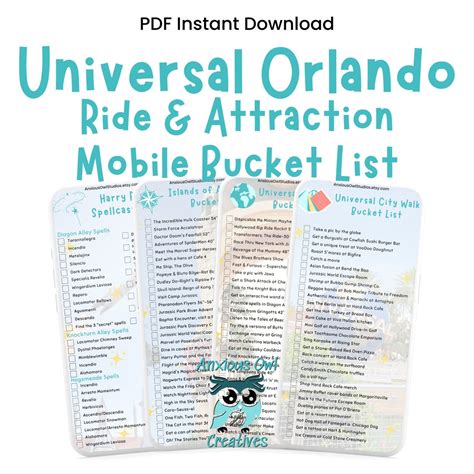 Universal Orlando Mobile Checklist Rides Attractions Updated - Etsy