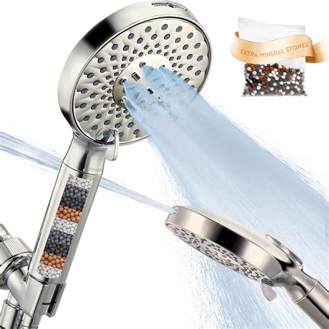 Ryamen Filtered Shower Head with Handheld，Brushed Nickel High Pressure 9 Spray Mode Showerhead with Hose,Bracket and Minerals Stones Replacement Filters for Hard Water,Anti-clog & Powerful to Clean - Amazon.com