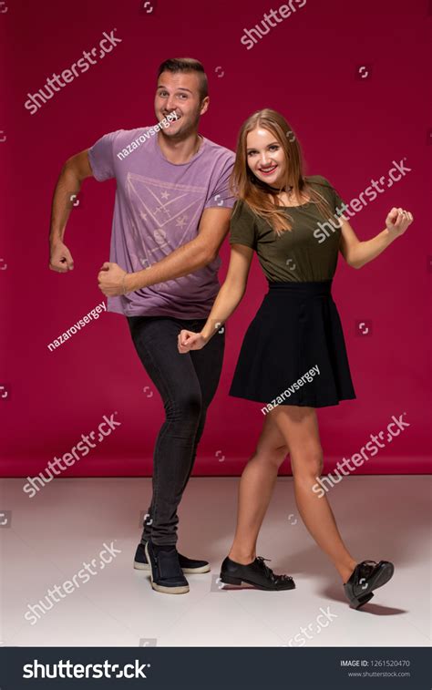 Funny Young Modern Couple Dancing Having Stock Photo 1261520470 ...