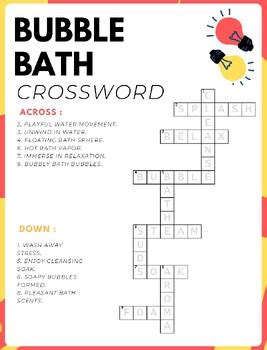National Bubble Bath Day No Prep Crossword Puzzles Worksheet Activity