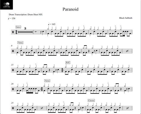 Paranoid - Black Sabbath - Drum Sheet Music - Drum Sheet MX ...
