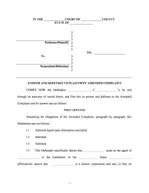 Answer and Defenses to Amended Complaint Form - Fill Out and Sign ...