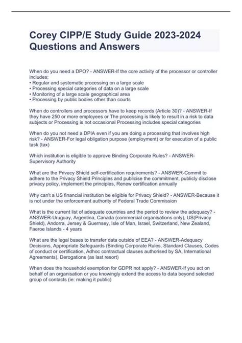 Corey CIPP/E Study Guide Questions and Answers - CIPP/E - Stuvia US
