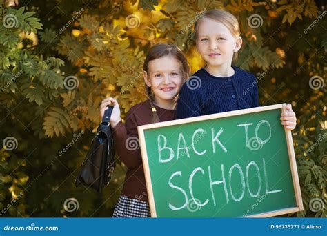 Two Little Sisters Happy Back To School Stock Image - Image of ...