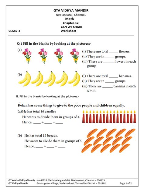 MAth Class 3 - Worksheet. Can We Share | PDF