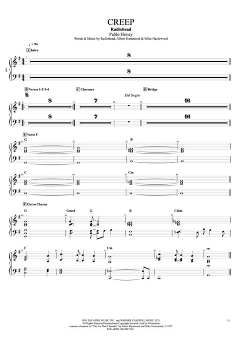 Tablature Creep de Radiohead (Guitar Pro) - Full score compact | mySongBook