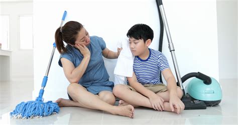 Happy Asian Family Cleans Room Mother Son Do Stock Footage SBV ...