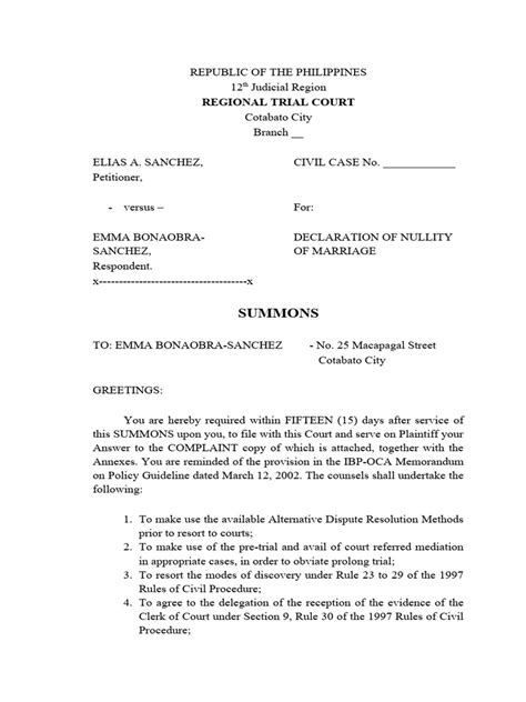 Sample Summons | PDF