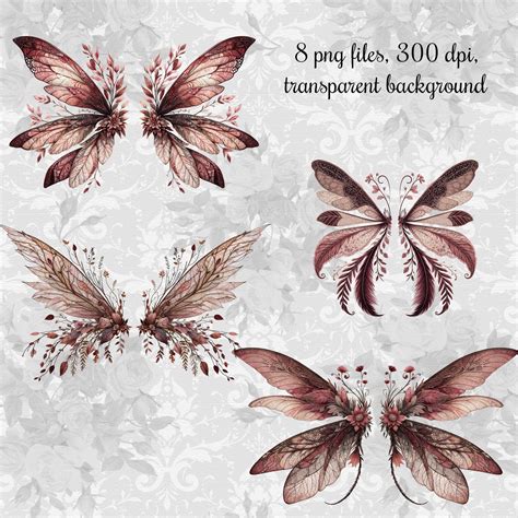 Woodland Fairy Wings Clip Art, Fantasy Wing Overlays Digital Art ...