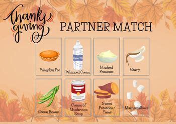 Thanksgiving Themed Matching Partners Cards by Mrs Westbury | TPT