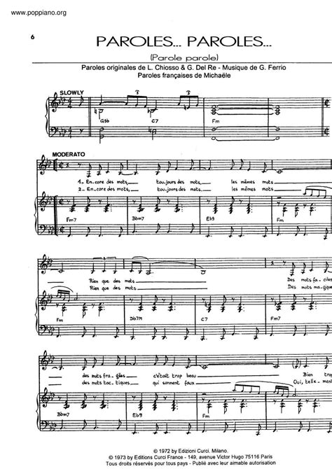 Dalida, Alain Delon-Paroles…Paroles… Sheet Music pdf, - Free Score ...