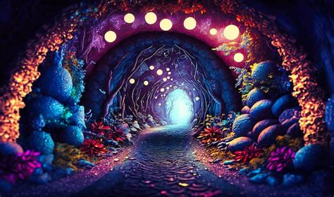 Un camino mágico y encantador lleno de gemas de cristales brillantes y ...