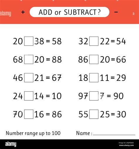Add or subtract. Number range up to 100. Mathematical exercises ...
