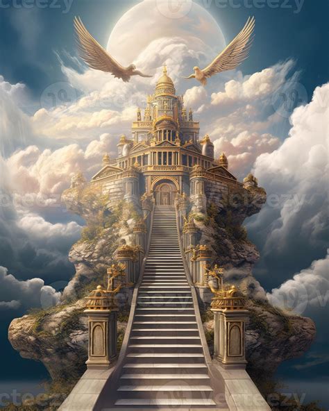 heavenly stairway to heaven with floating clouds angelic angels ...