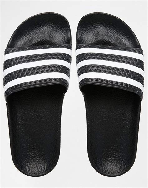 adidas Originals Adilette Black & White Stripe Slider Sandals at asos ...