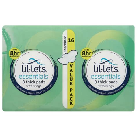 Lil-Lets Essentials Unscented Winged Thick Pads 16 Pack | Sanitary Pads ...