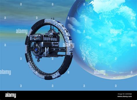 Station spatiale dans l'orbite de la Terre - Une roue de station ...