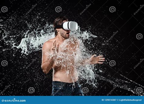 Shirtless Man in Vr Headset Swilled with Water Stock Image - Image of ...