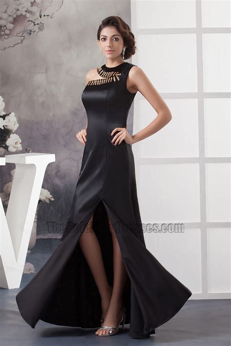Asymmetric Neckline Black Long Evening Gown Formal Prom Dresses ...