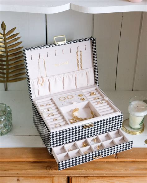 Boîte à Bijoux Denise en Pied De Poule Grand Format | Maison Scarlett