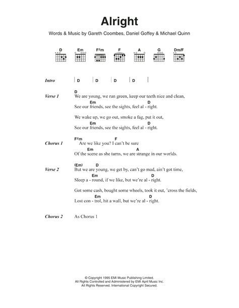 Alright by Supergrass Sheet Music for Guitar Chords/Lyrics at Sheet ...