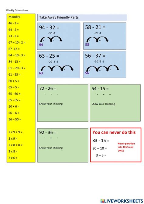 CHILL5 Math Subtraction Mentals Take Away Friendly Numbers in Parts Set ...