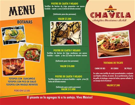 Chavela: Menú