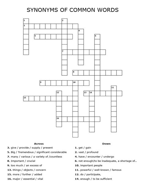 SYNONYMS Crossword | PDF