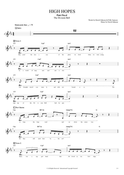 Tablature High Hopes de Pink Floyd (Guitar Pro) - Guitares et piste d ...