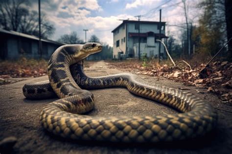 Perspective Shot of a Long Snake Slithering on the Ground Stock ...