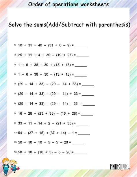 Fundamental operations – Order of operations Worksheets - Math ...