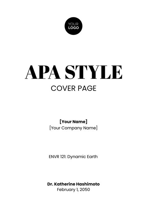 Free APA Style Cover Page Template to Edit Online