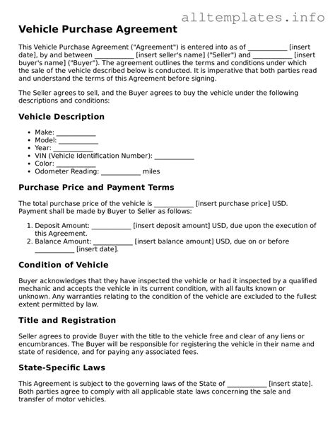 Free Vehicle Purchase Agreement Template ᐈ Simple PDF Form