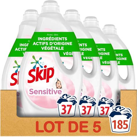 Skip Lessive Liquide Sensitive Peaux Sensibles & Bébés 5 x 37 Lavages ...