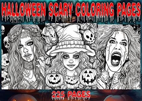 225 Halloween Scary Coloring Pages Vol-2 Graphic by Simran Store ...