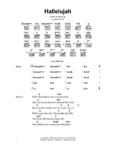 Hallelujah by Jeff Buckley Sheet Music for Guitar Chords/Lyrics at ...