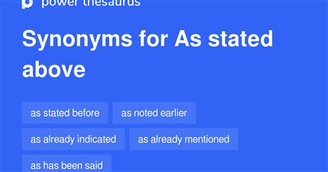 AS STATED ABOVE Synonyms: 55 Similar Words & Phrases