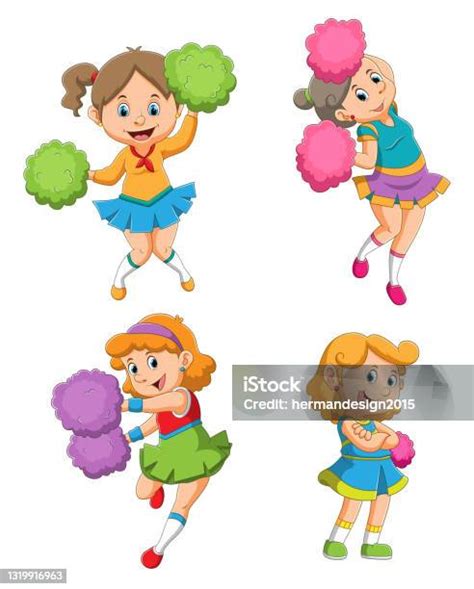 La Collection Des Filles Pompom Girls Avec La Pose Différente Vecteurs ...