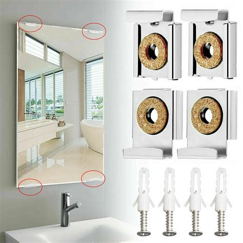 4pcs-Bathroom-Mirror-Glass-Wall-Hanging-Fixing-Kit-Frameless-Clips ...